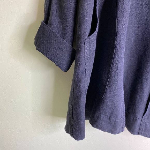 Eileen Fisher Linen Collared Button Up Top Blue Size XS - Picture 6 of 8